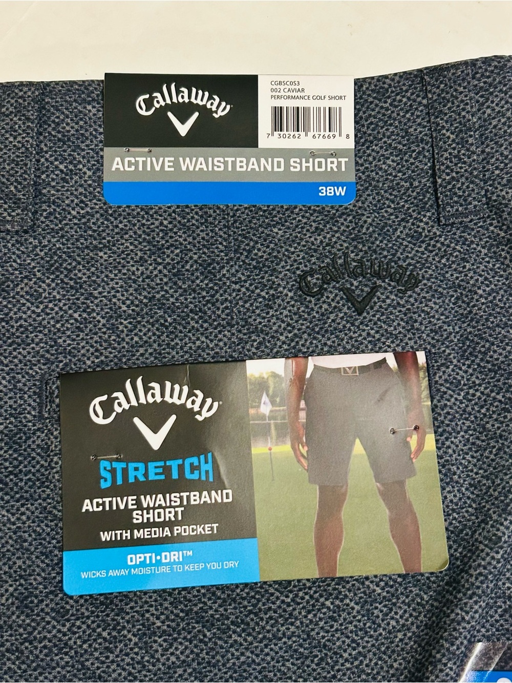 Callaway Active Performance Golf Shorts Mens 38 Caviar Blue Opti-Dri Stretch NEW